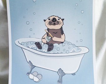Bathtime Otter - 8x10 Eco-friendly Print