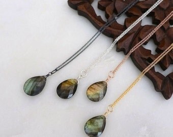 Labradorite Necklace, Gold Labradorite Necklace, Rose Gold Labradorite Necklace, Silver Labradorite Necklace, Gold Filled Chain Necklace