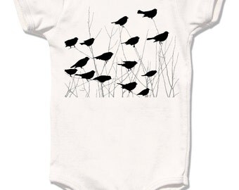 Organic Baby Clothes, Flock of BlackBirds Onesie, Baby Bodysuit, Natural Baby Clothing, Organic Baby Bodysuits, baby girl, baby shower gift