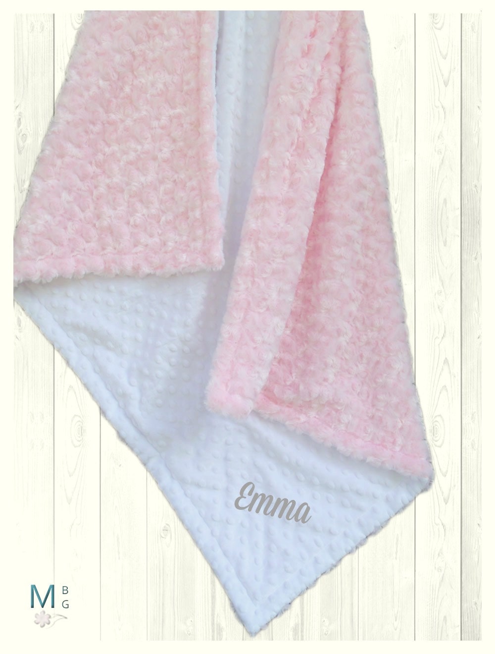 Minky Baby Blanket Pink Swirl with White Minky Dot Baby