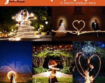 SPARKLING LIGHT Photoshop Overlays, 75 Image pack, wedding photography, long exposure sparklers overlay