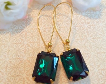 Emerald Earrings - Green Earrings - Art Deco Jewelry- Victorian Earrings - DORSET Emerald