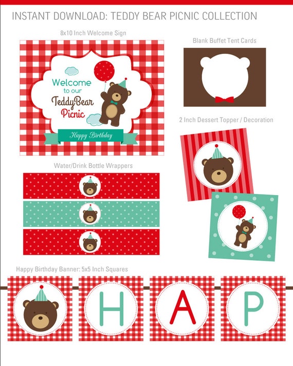 Teddy Bear Picnic Party Collection DIY Party Printables Party Kit ...