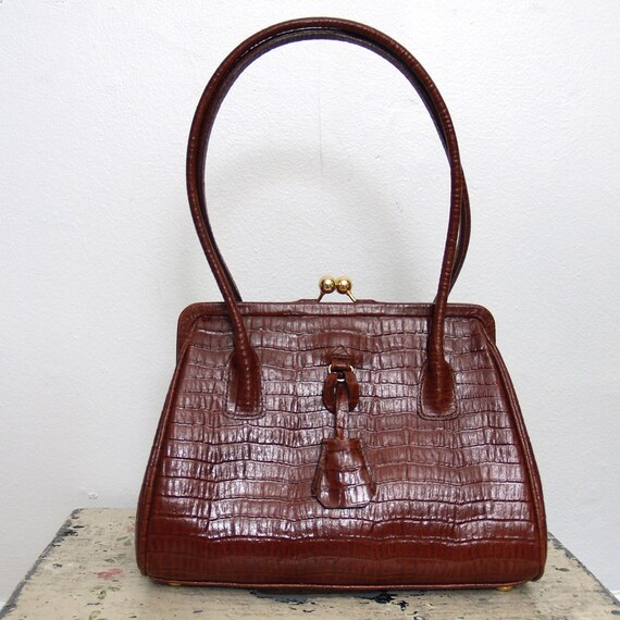 Vintage Cee Klein Handbag // faux alligator skin purse