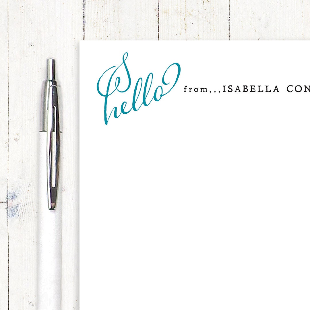 personalized notePAD - HELLO SCRIPT HEART - stationery - stationary - choose color