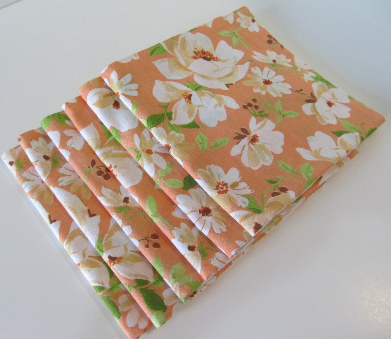 Cloth Napkins Reversible Peach Colored with Flowers