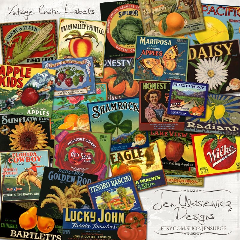 Vintage Crate Labels digital scrapbooking graphics / ephemera