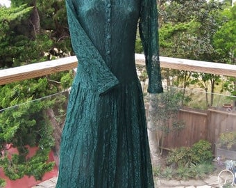 Lace Dress, 80s Lace dress, Green Lace dress, Emerald Lace dress, Forest Green dress, S