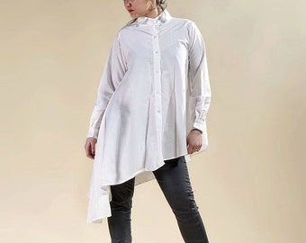Long white shirt, white tunic, dress white "Lazarus"