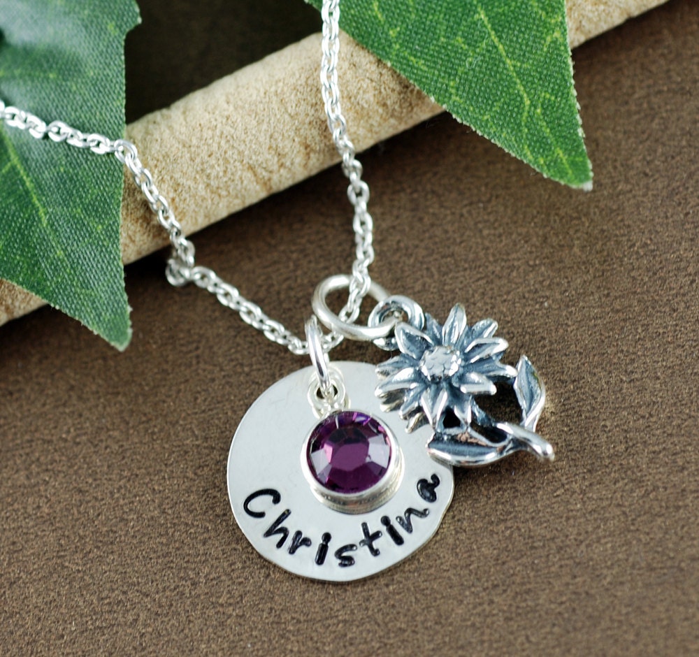 Personalized Name Jewelry Silver Flower Name Necklace by AnnieReh