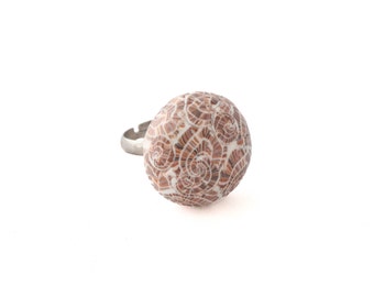 Seashell Ring - Unique Rings for Her - Polymer Clay Jewelry - Chunky Ring - Statement Ring - Fossil Jewelry - Gifts for Her