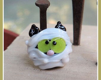 Mummy Black Cat Halloween Lampwork Bead