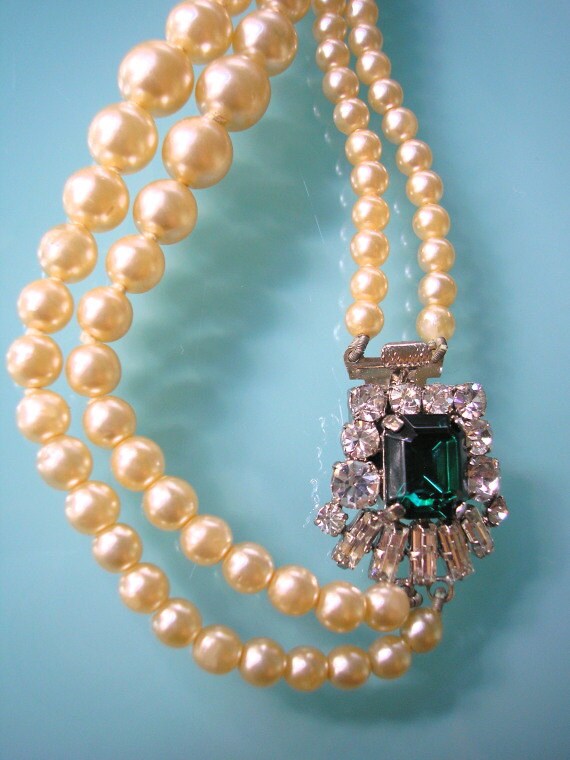 EMERALD Necklace Rhinestone Necklace Gatsby Jewelry Wedding