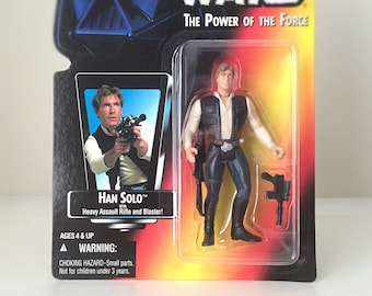 Vintage Star Wars Figure Han Solo with Blaster - 1990s Power of the Force Kids Toy - Kenner Star Wars Toy from the Original Trilogy