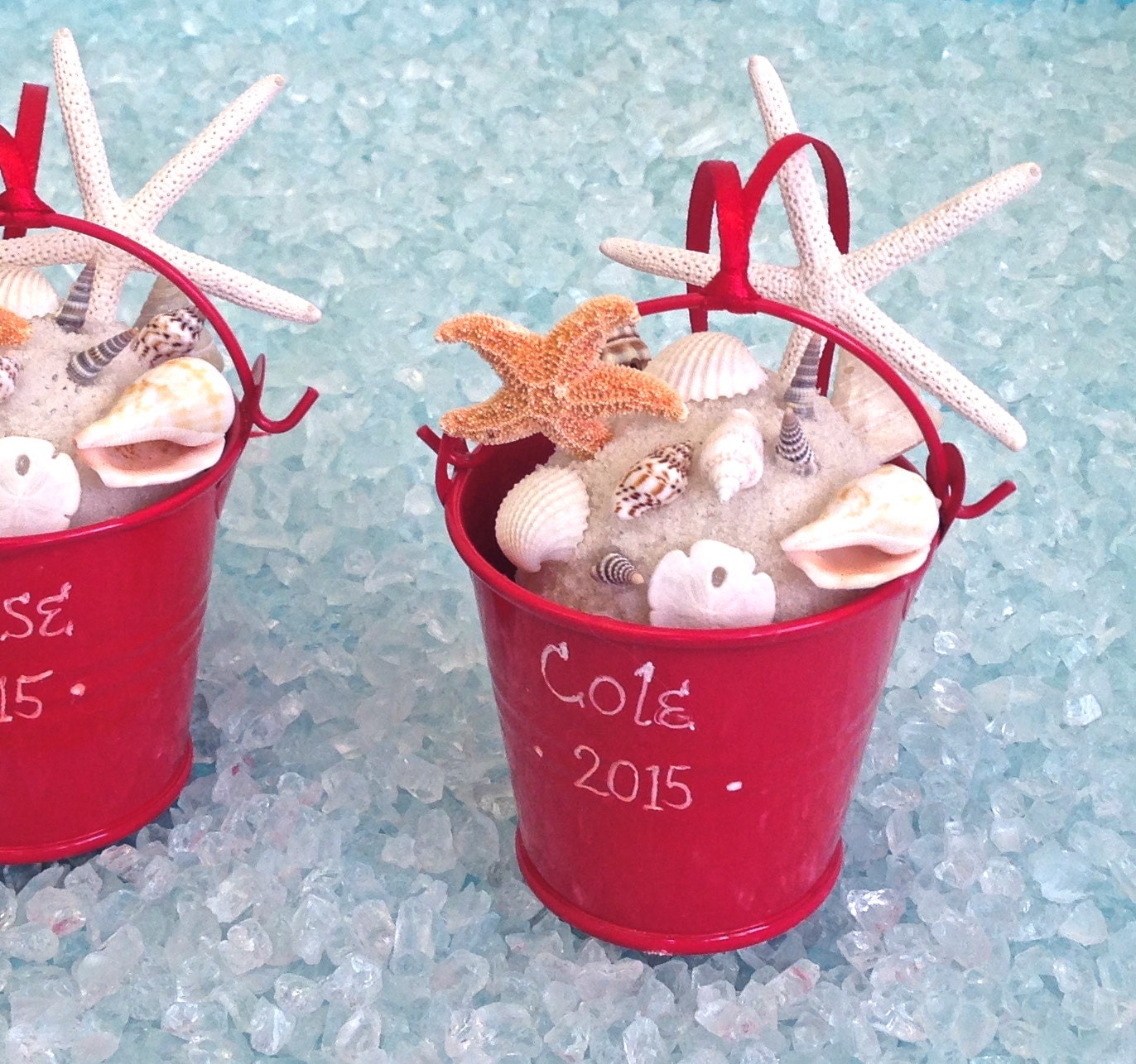 Beach Bucket Christmas Ornament with Natural Starfish and