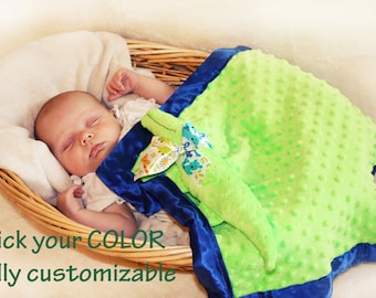 Minky Alligator Security Blanket baby blanket Lovey Blanket, Satin, Baby Blanket, Stuffed Animal, Baby Toy - Customize Color - Monogramming