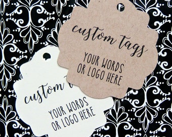 30 fancy square custom tags, 2", personalized wedding favor tags, custom tags, logo tags, product tags, goody bag tag, favor gift tag (T-52)