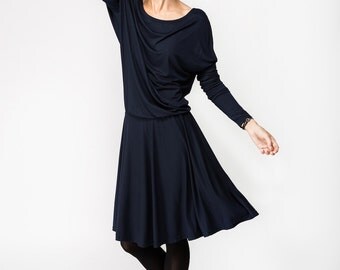 Blue dress | Knee length dress | Blue long sleeve dress | LeMuse blue dress
