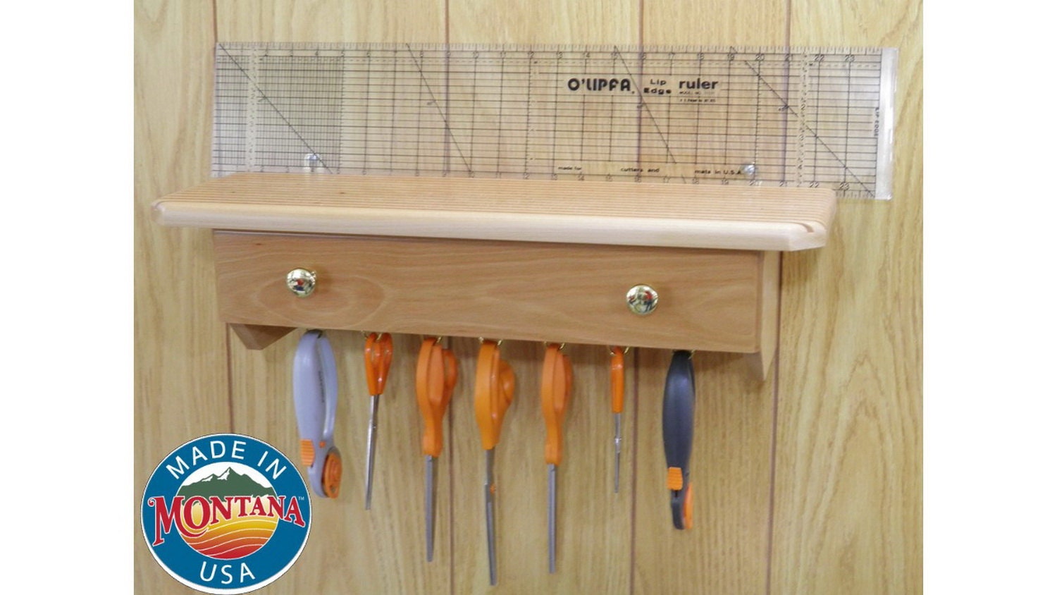 Quilting ruler holder wall mounted 14 slots solid beech