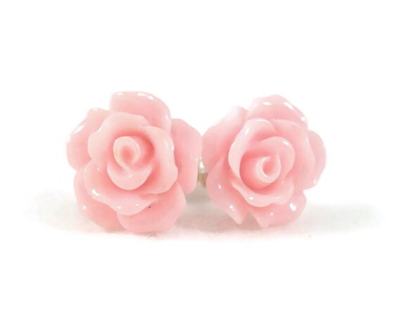 Pink Rose Earrings Light Pink Earrings Pretty Earrings Pink