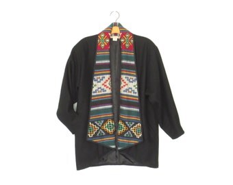 Embroidered Folk Jacket * Vintage Wool Coat * 90s Folk Embroidery Coat * Medium