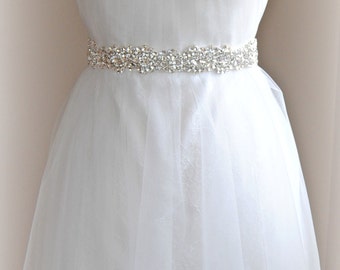 Gorgeous Crystal Bridal Sash, Wedding Belt, Skinny Sash with 24" of Rhinestones, Ivory, Champagne, Blush, Custom Colors - MAISIE