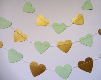 Gold and Mint Green Paper Garland Heart Garland Paper Wedding Garland Birthday Garland Wedding Garland mint green and gold Birthday party