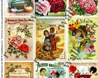 Vintage Seed Packs, 5 Digital Seed Catalog Cover Sheets, Vegetable ...