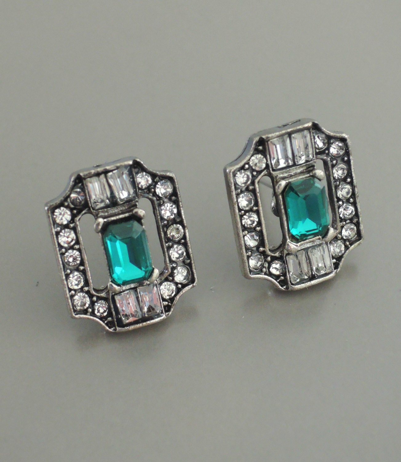 Art Deco Earrings Emerald Earrings Stud Earrings