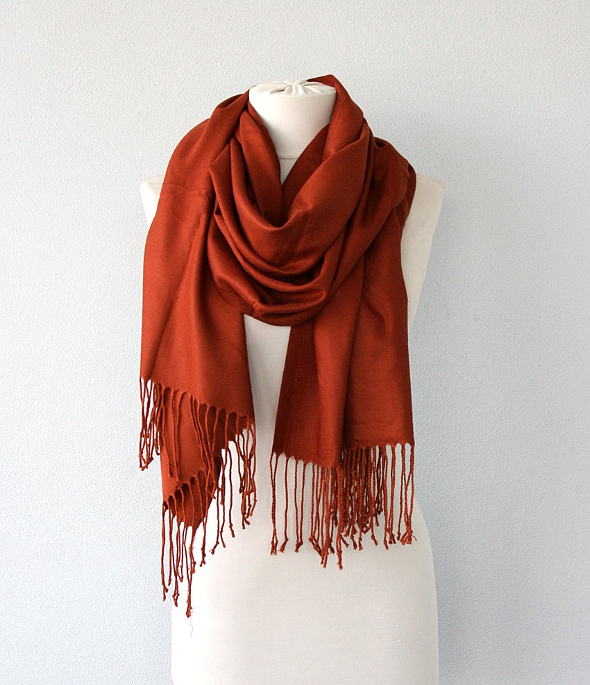 Pashmina shawl Rust scarf Thick Pashmina wrap Fringe shawl