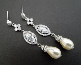 Bridal earrings bridal Pearl earrings pearl earrings wedding Swarovski earrings wedding rhinestone earrings bridal chandelier earrings ISLA