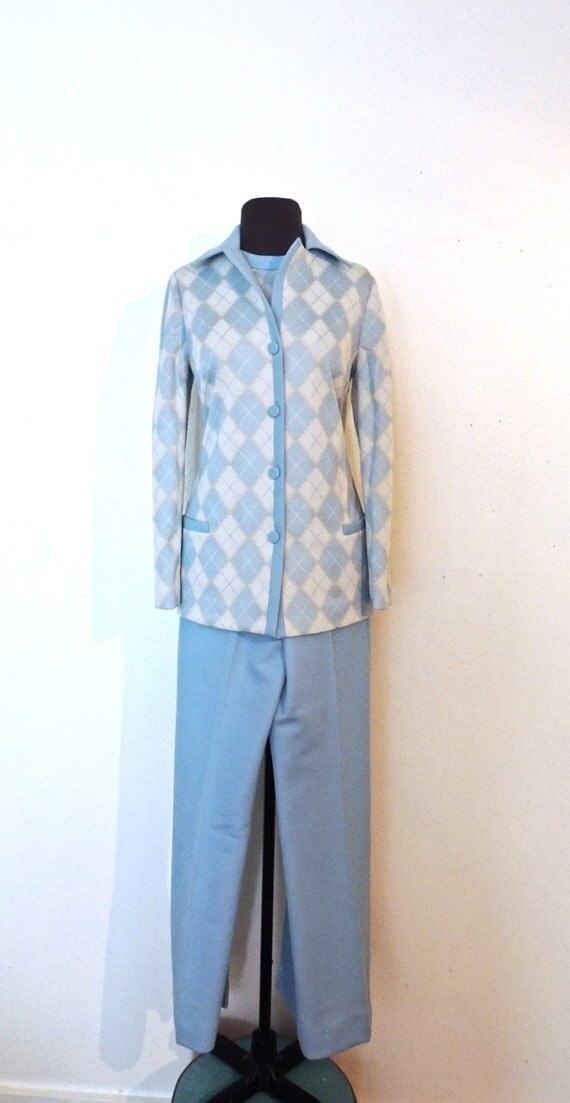SALE vintage baby blue pantsuit 1960s Joe Frank light
