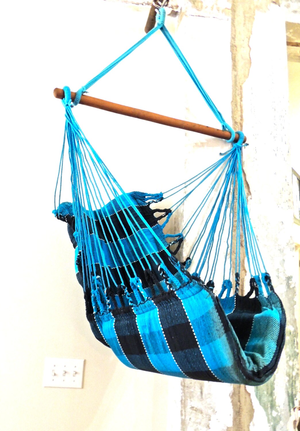 vintage hammock chair 1970s blue plaid hanging hammock chair