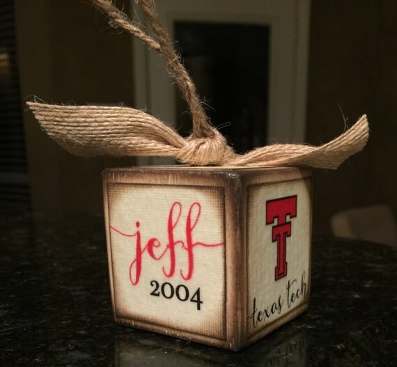 College Christmas Block Ornament Texas Tech by ShabbyShackCrafts