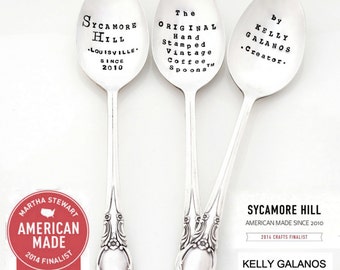 CUSTOM TEASPOON. Made to Order. The Original Hand Stamped Vintage Coffee Spoons™ by Sycamore Hill - Personalized Silverware Teaspoons Tea
