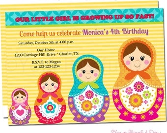 Matryoshka Doll Party Invitation | Russian Nesting Doll Birthday Invitations | Matryoshka Doll Birthday Party Invitations #551