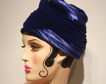 Blue Velvet and Satin Hat by Marché