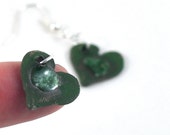 St Patricks Day Ceramic Dangle Earrings Delicate Love Heart Green or Red Pierced or Unpierced Screw Back