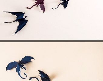 Game of Thrones inspired 3D Dragon Wall Art: dragon silhouettes, fantasy decor, dark blue & purple mix