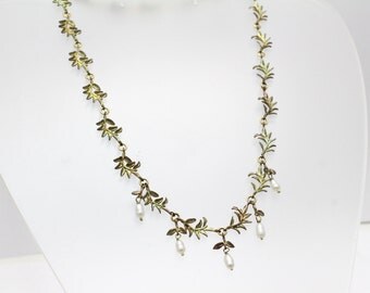 Bronze Leaves with Freshwater Pearl Necklace