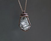 Tourmalinated quartz necklace, natural copper jewelry