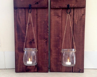 Rustic Wall Decor, Wooden Candle Holder, Mason Jar Candle Holder, Wooden Wall Sconce, Rustic Home Decor, Wall Sconce, Set of 2, 10"x20"!