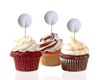 24 Golf Ball Cupcake Toppers, Golf Party Decorations