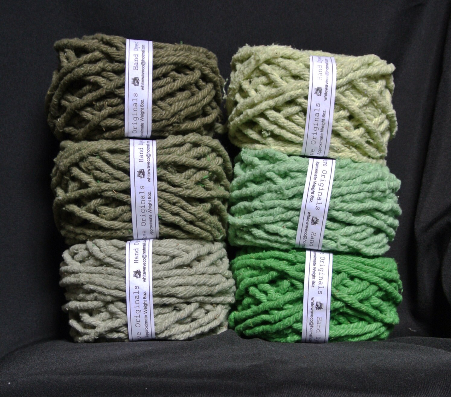 Hand dyed cotton Rug Yarn Colors Green Lime Sherbet Light