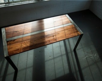 Walnut Desk or Dining Table, Steel Frame, Custom, 'Zeeva' Series