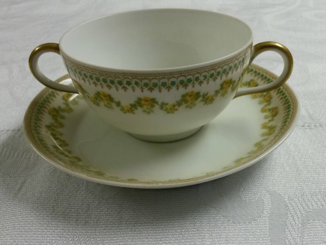 Four Limoges Tea Cups and Saucers Rare Bouillon Sets by