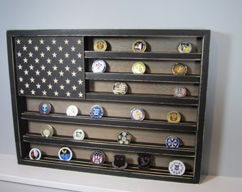 18 X 24 HUGE Rustic Distressed Military Challenge Coin Display Case Holder US Flag 18 X 24 HUGE Rustic Distressed Military Challenge Coin Display Case Holder US Flag