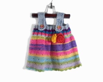 Knitted Girl Tunic Dress - Gray Multicolor, 9 - 12 months