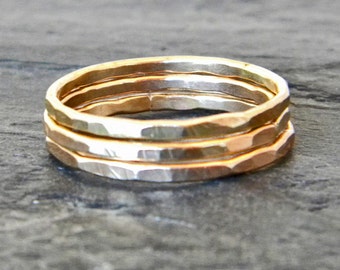 Gold Stacking Rings - Hammered Gold Ring - Dainty Gold Rings - Stacking Rings Gold - Large Ring - Thumb Ring Gold Fill - Ring Size 3 - 14