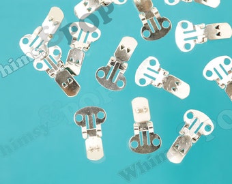 Rhodium Plated Stainless Steel Shoe Clip Blanks, Shoe Clip Findings, 15mm x 7mm Pad (R5-199)
